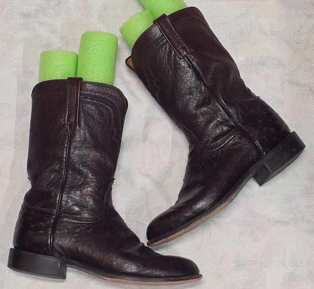 VTG Lucchese Classic Smooth Ostrich Cowboy Boots Men 8.5 2E Black Cherry Inlay